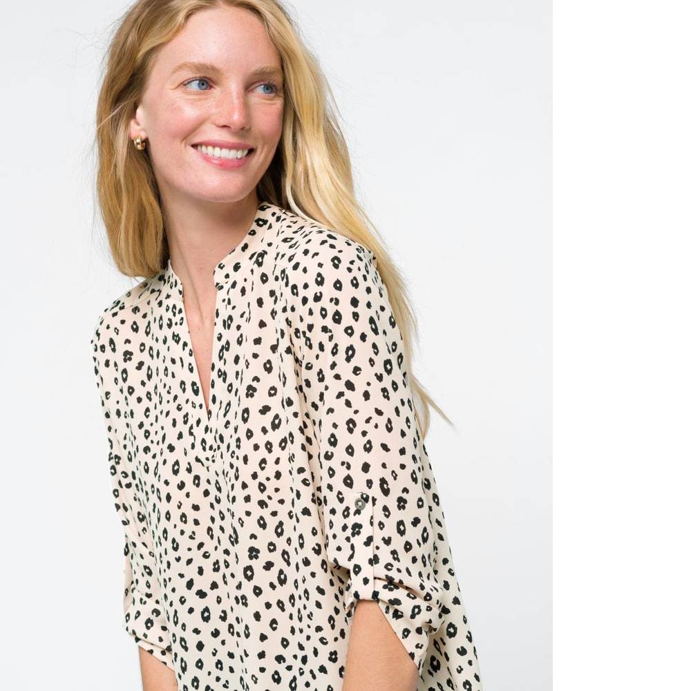 Euc Lush Warren Split Neck Blouse Leopard Print - image 3